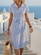 Sona - Vestido Camisero Ajustado de Rayas Azul y Blanco