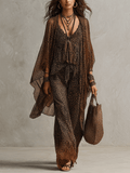 Conjunto de Tres Piezas Bata Fluida con Estampado de Leopardo Degradado Boho