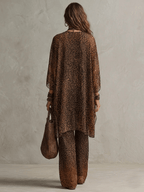 Conjunto de Tres Piezas Bata Fluida con Estampado de Leopardo Degradado Boho