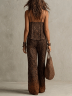 Conjunto de Tres Piezas Bata Fluida con Estampado de Leopardo Degradado Boho