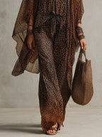 Conjunto de Tres Piezas Bata Fluida con Estampado de Leopardo Degradado Boho