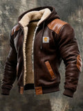 Caden | Chaqueta de fleece con capucha, forro sherpa y detalles de cuero