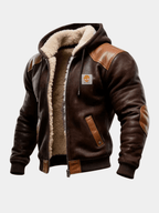Caden | Chaqueta de fleece con capucha, forro sherpa y detalles de cuero