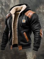 Caden | Chaqueta de fleece con capucha, forro sherpa y detalles de cuero