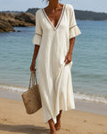 Nehuda - Vestido Largo con Escote en V y Mangas con Volantes