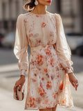 Clarita - Vestido Ajustado con Estampado Floral de Manga Larga