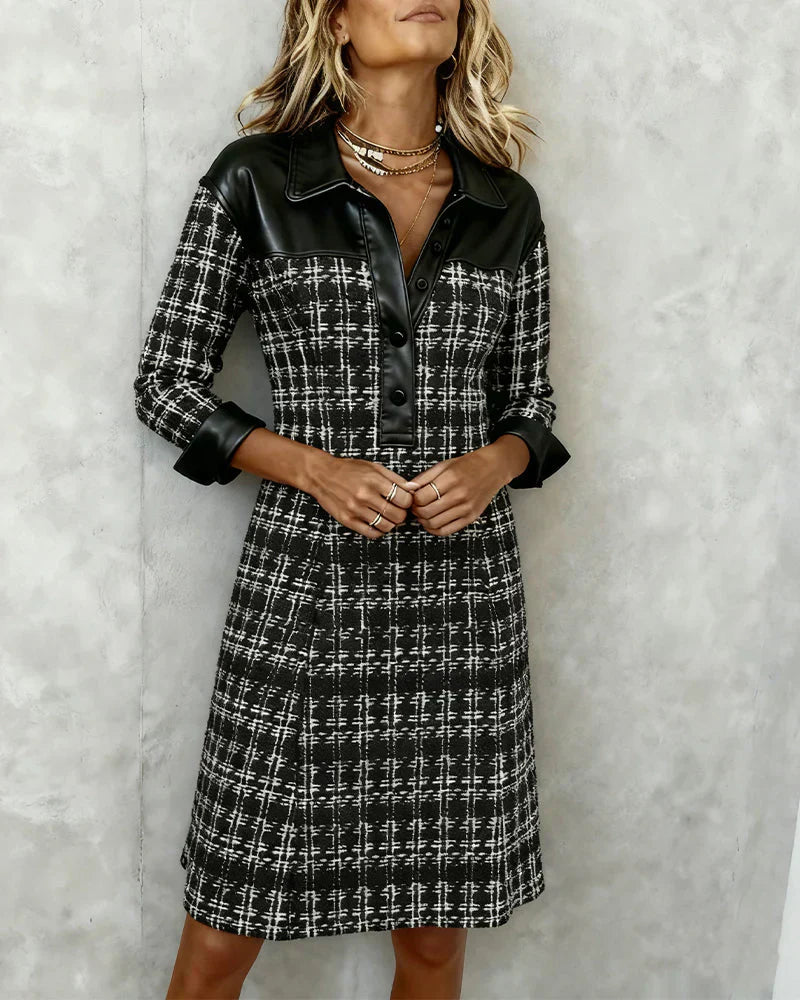 Naliana - Vestido De Tweed De Alta Calidad Con Cuello De Camisa