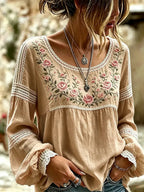 Isra - Blusa Estilo Bohemio Bordada Con Flores