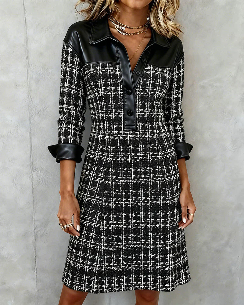 Naliana - Vestido De Tweed De Alta Calidad Con Cuello De Camisa