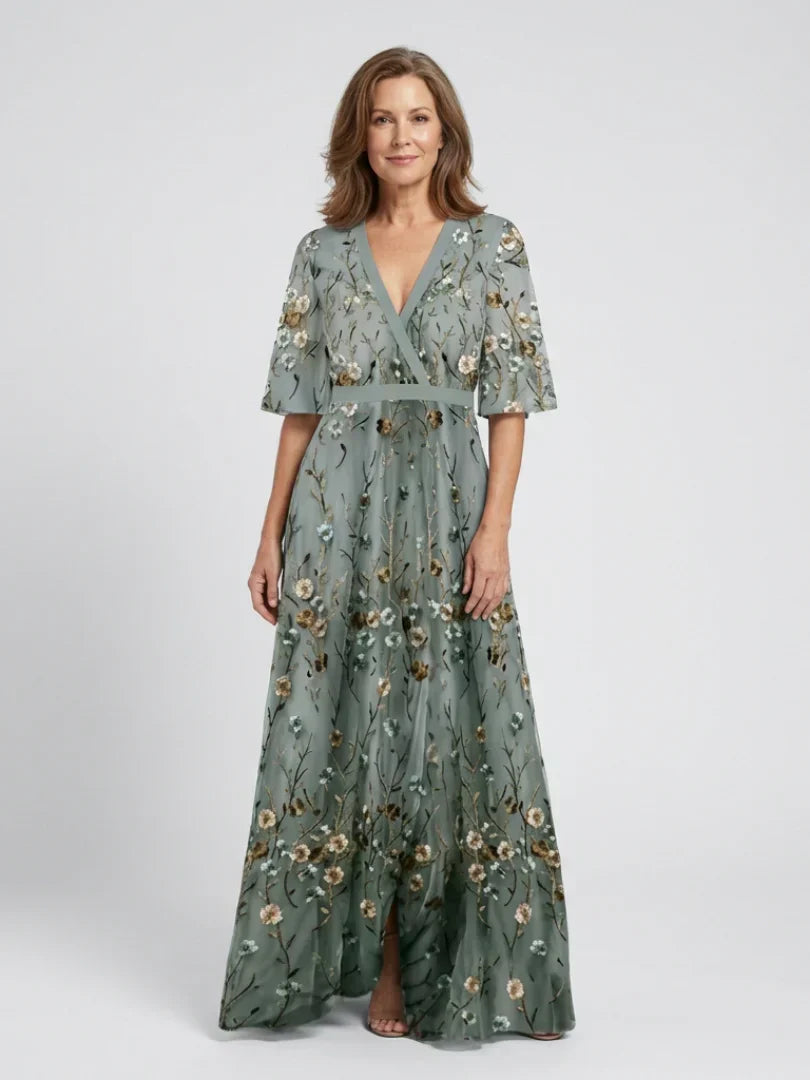 Annie - Vestido Largo Refinado Bordado con Flores