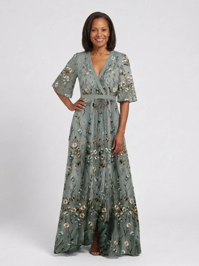 Annie - Vestido Largo Refinado Bordado con Flores