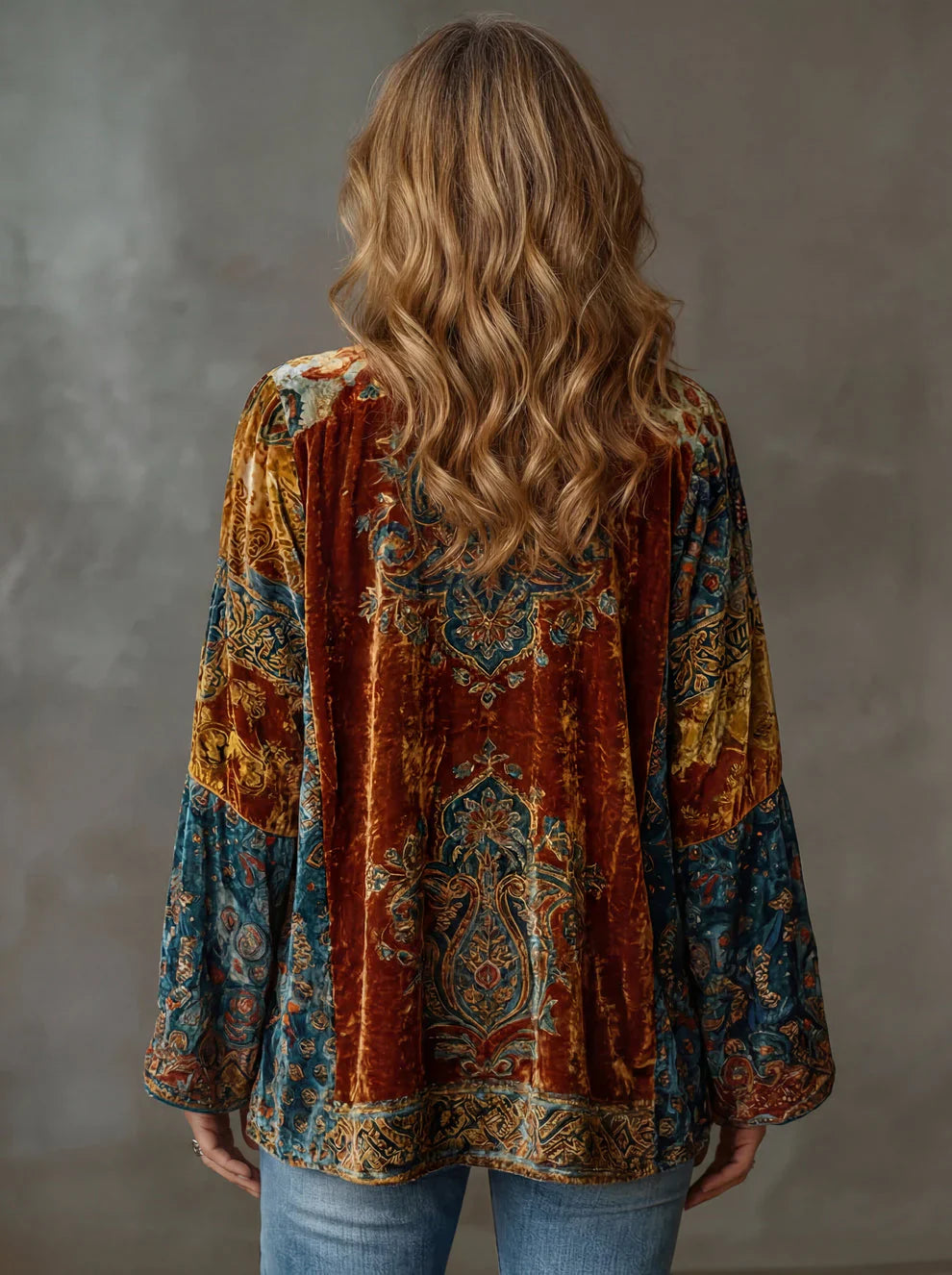 Marjane - Chaqueta de Terciopelo Ligera Estilo Kimono Boho