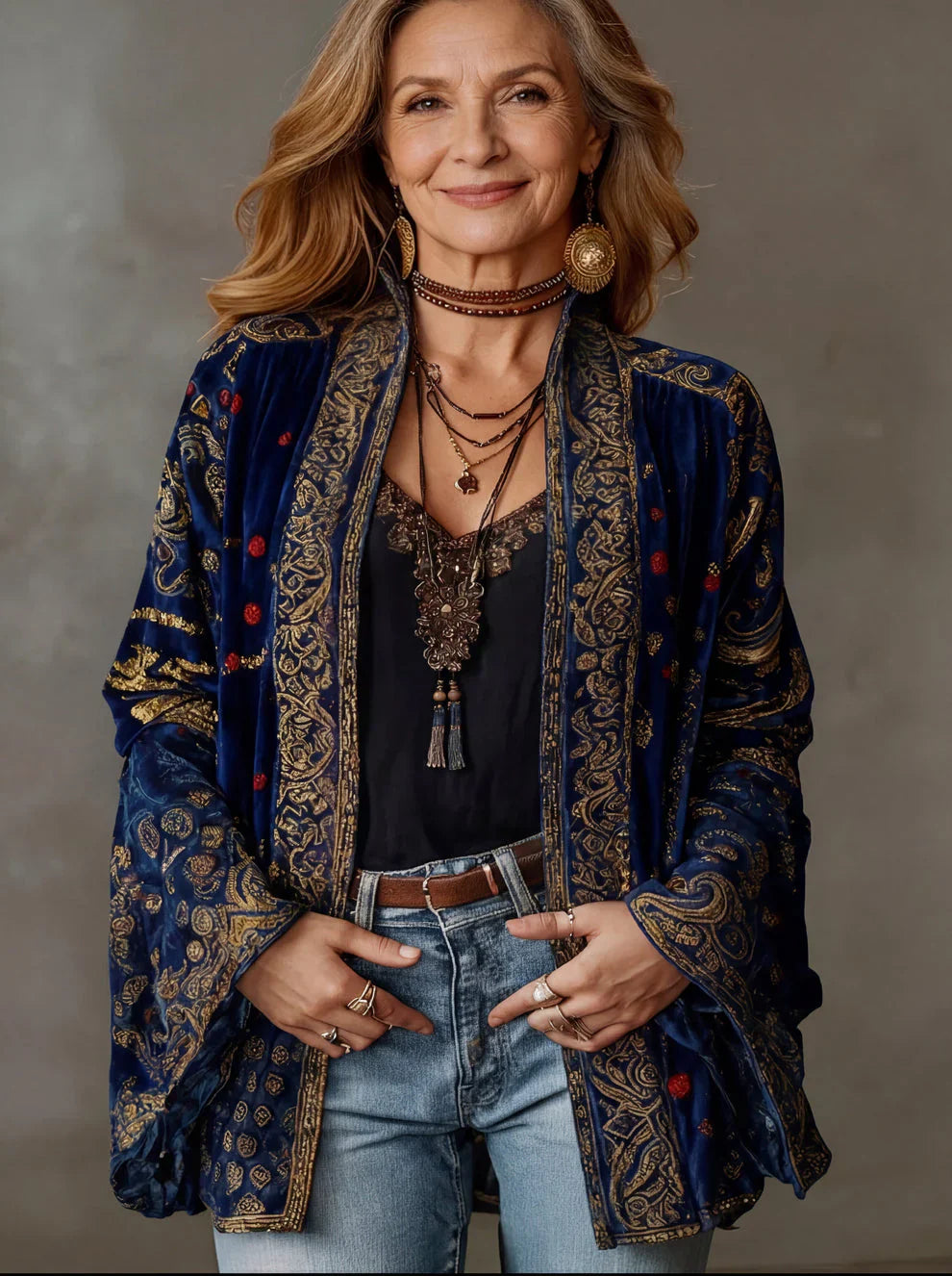 Marjane - Chaqueta de Terciopelo Ligera Estilo Kimono Boho