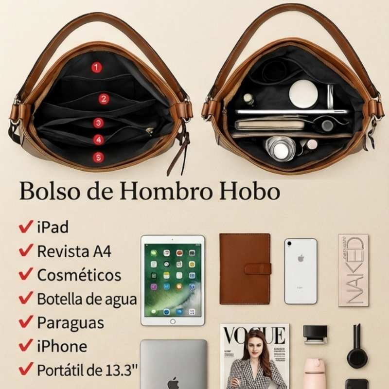Luna Soler – Bolso hobo Valentina de cuero vegano con cartera incluida