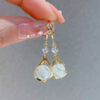 Pendientes Colgantes Oro con Ópalo Blanca