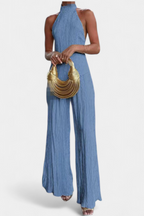 Pilarica Conjunto Elegante Plisado de Top Asimétrico y Pantalón Fluido