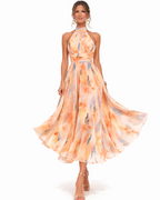 Angela | Vestido con cuello halter y estampado de acuarela