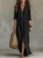 Whitney - Vestido Maxi Camisero con Abertura