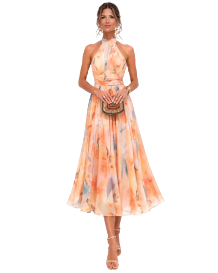 Angela | Vestido con cuello halter y estampado de acuarela