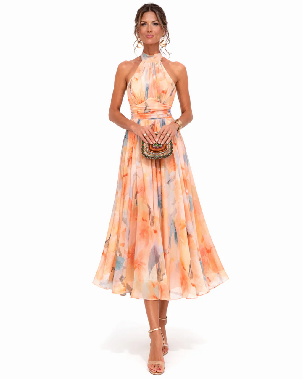 Angela | Vestido con cuello halter y estampado de acuarela