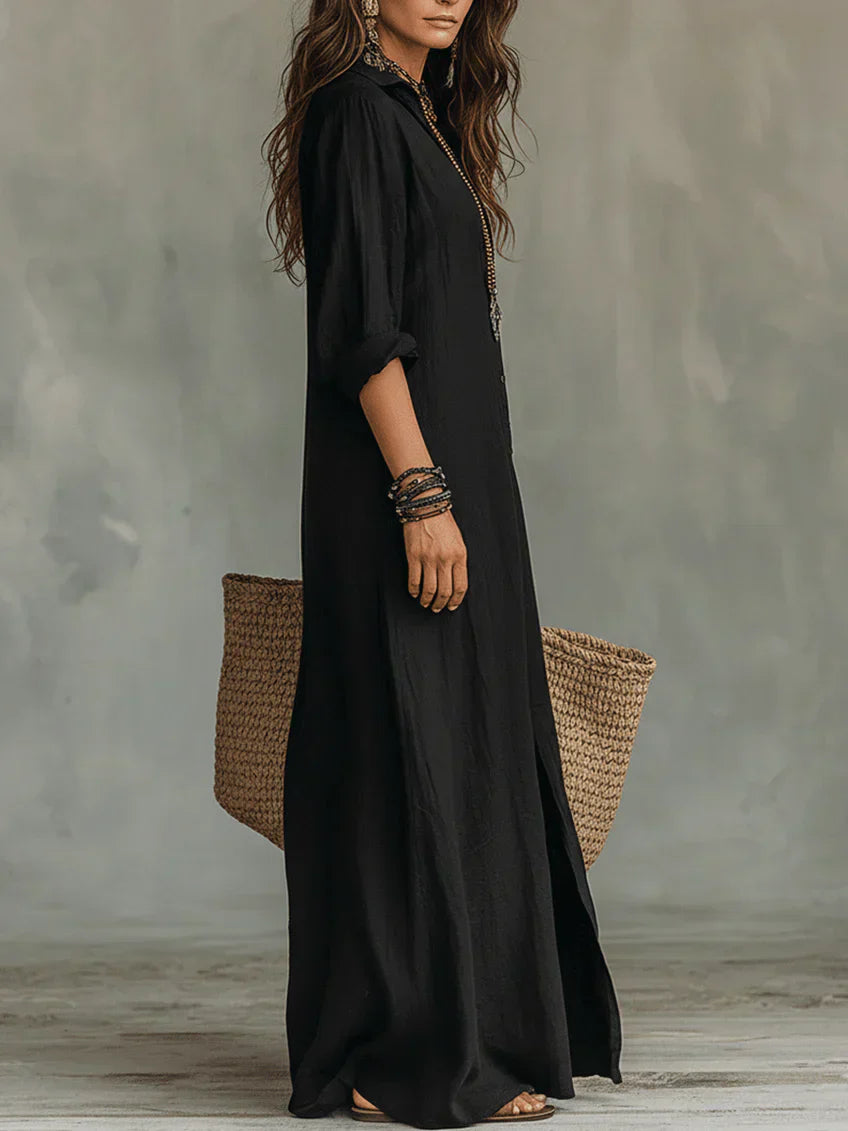 Whitney - Vestido Maxi Camisero con Abertura