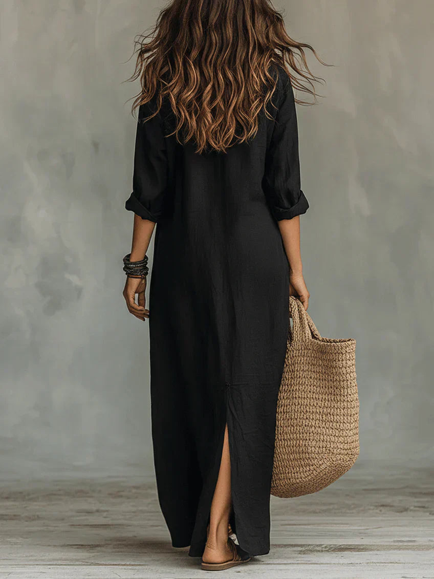Whitney - Vestido Maxi Camisero con Abertura