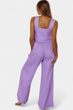 Pascuala Conjunto de Lino de Dos Piezas con Blusa sin Mangas y Pantalón Fluido