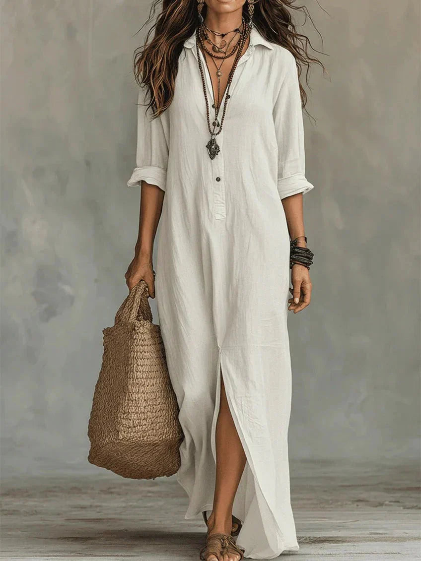 Whitney - Vestido Maxi Camisero con Abertura