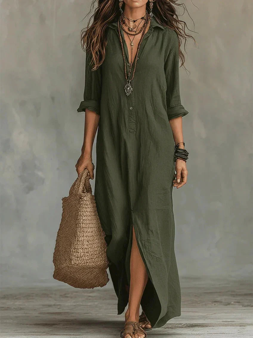Whitney - Vestido Maxi Camisero con Abertura