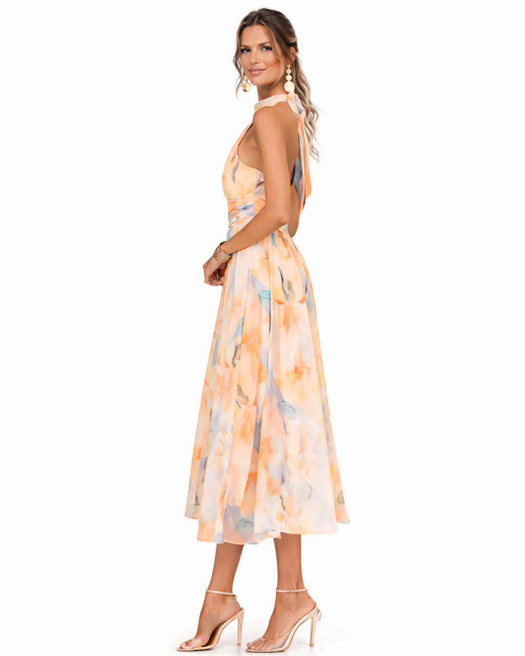 Angela | Vestido con cuello halter y estampado de acuarela