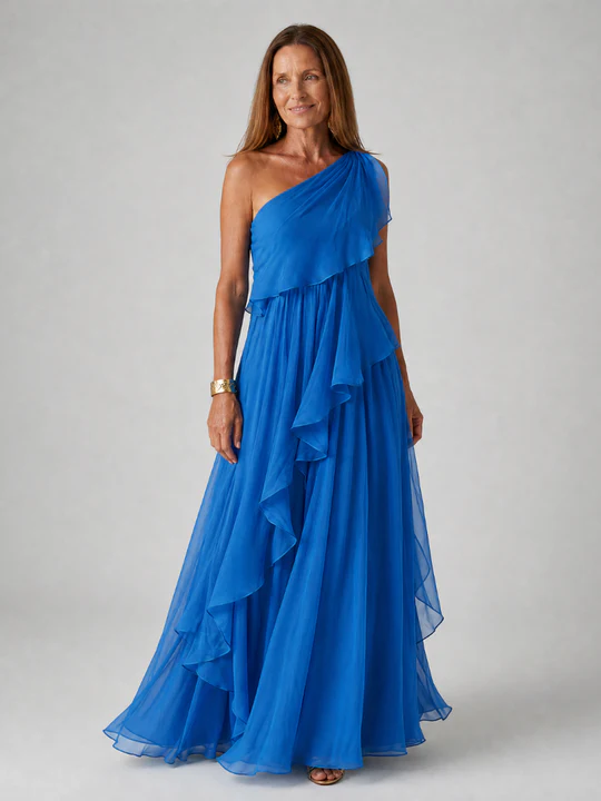 Valentina | Vestido largo asimétrico con volantes