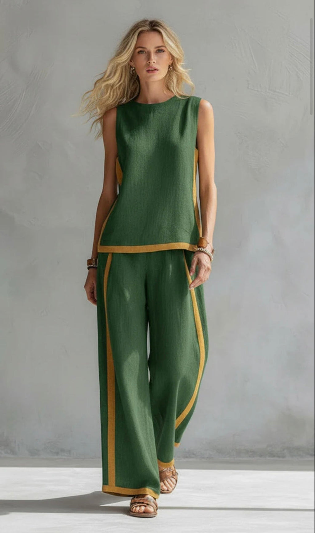 Conjunto Elegante de Dos Piezas: Chaleco y Pantalón de Algodón-Lino