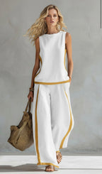 Conjunto Elegante de Dos Piezas: Chaleco y Pantalón de Algodón-Lino