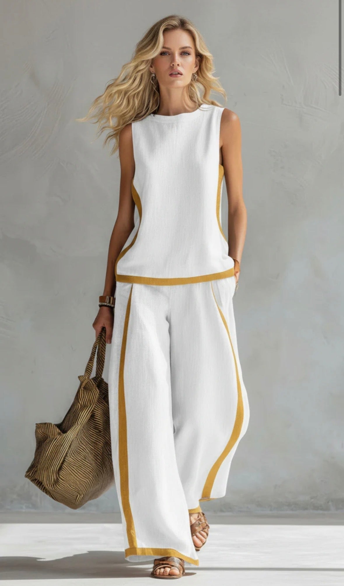 Conjunto Elegante de Dos Piezas: Chaleco y Pantalón de Algodón-Lino