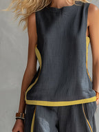 Conjunto Elegante de Dos Piezas: Chaleco y Pantalón de Algodón-Lino