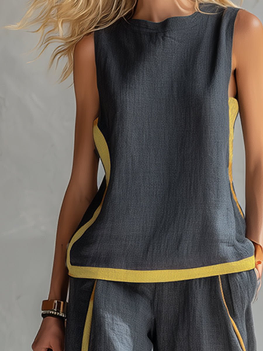 Conjunto Elegante de Dos Piezas: Chaleco y Pantalón de Algodón-Lino