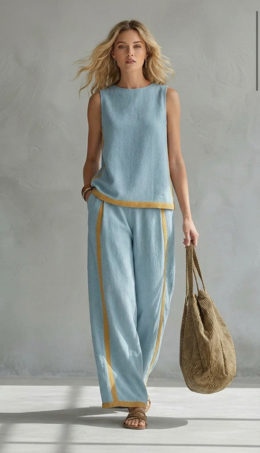 Conjunto Elegante de Dos Piezas: Chaleco y Pantalón de Algodón-Lino