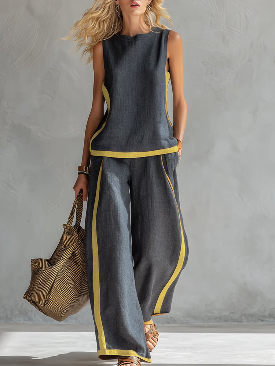 Conjunto Elegante de Dos Piezas: Chaleco y Pantalón de Algodón-Lino