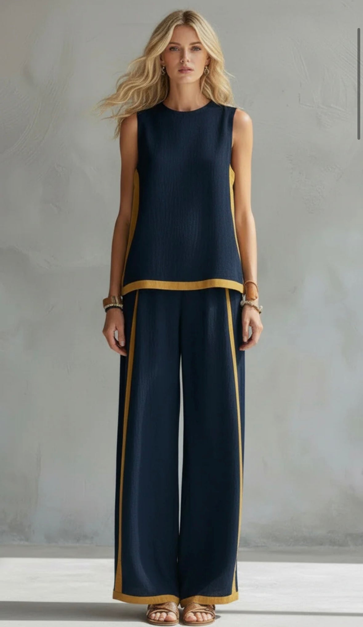 Conjunto Elegante de Dos Piezas: Chaleco y Pantalón de Algodón-Lino