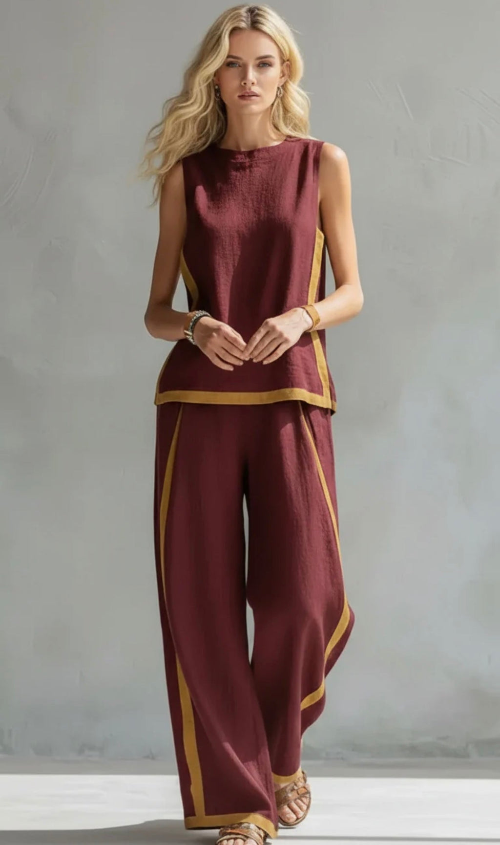 Conjunto Elegante de Dos Piezas: Chaleco y Pantalón de Algodón-Lino