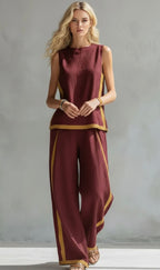 Conjunto Elegante de Dos Piezas: Chaleco y Pantalón de Algodón-Lino