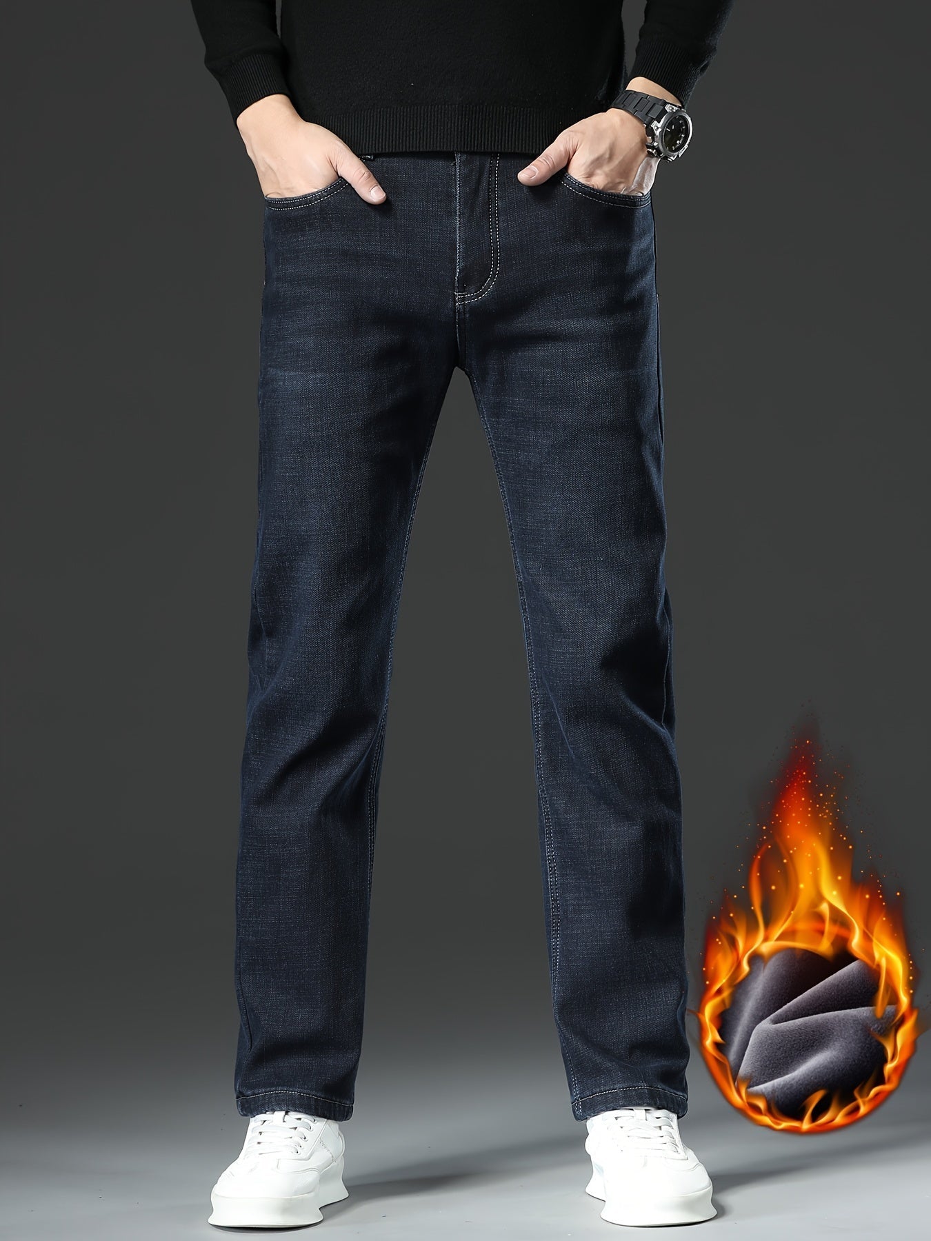 Loak | Jeans de algodón forrados en fleece, elegantes y cómodos, para hombre