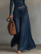 Conjunto de Dos Piezas Top Un Hombro Azul Marino y Falda de Tul Transparente (con Cinturón)