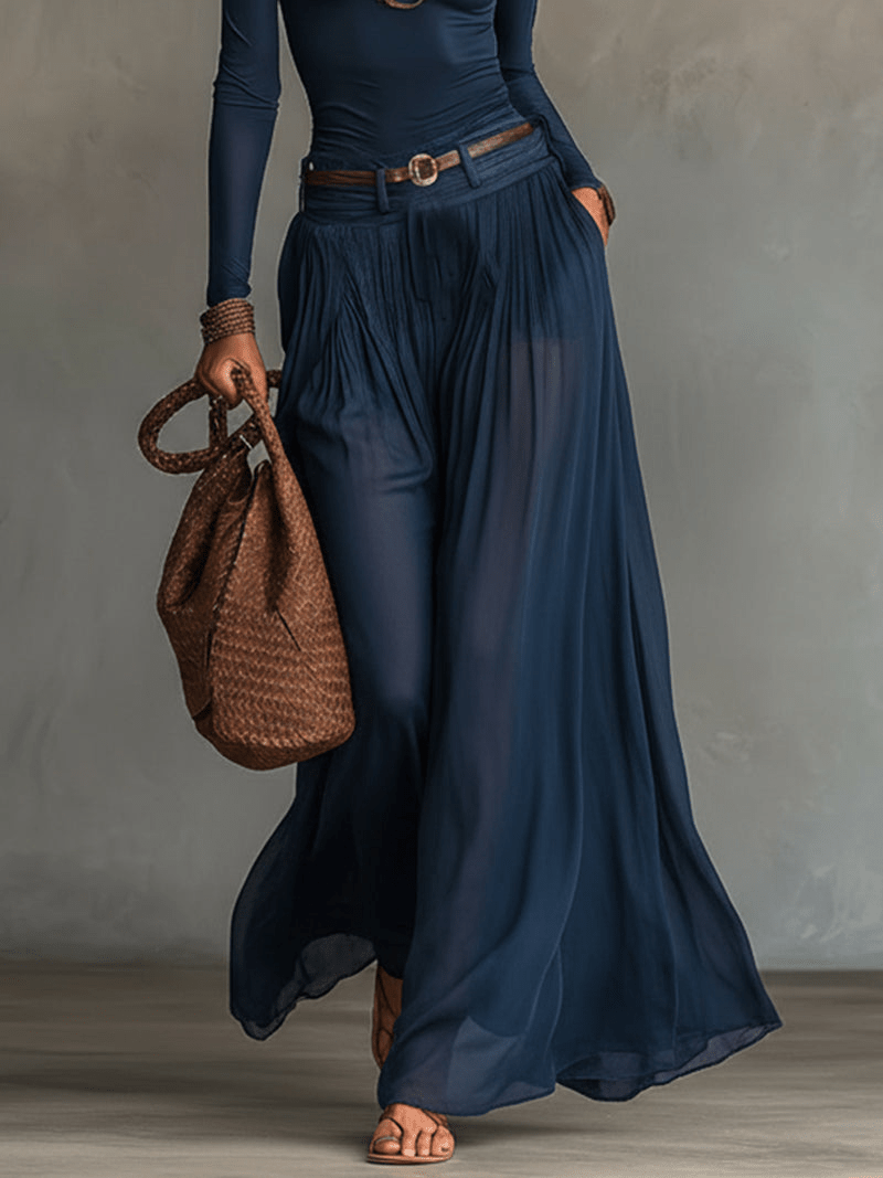 Conjunto de Dos Piezas Top Un Hombro Azul Marino y Falda de Tul Transparente (con Cinturón)