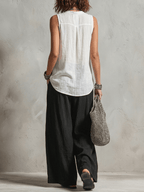 Conjunto de Tres Piezas Minimalista: Cárdigan, Top y Pantalón Ancho