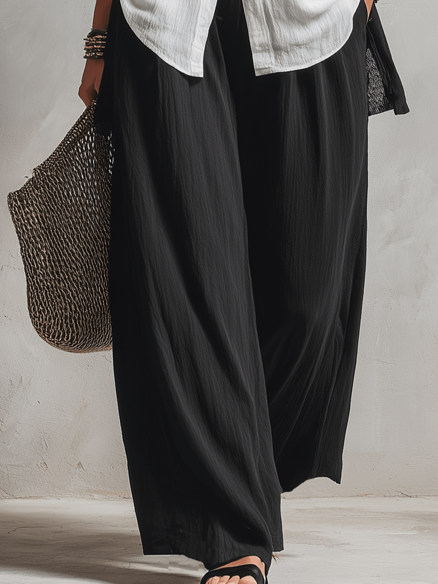 Conjunto de Tres Piezas Minimalista: Cárdigan, Top y Pantalón Ancho