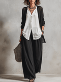Conjunto de Tres Piezas Minimalista: Cárdigan, Top y Pantalón Ancho