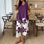 Anahit - Conjunto Amplio Top Asimétrico y Pantalón Capri Floral