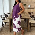 Anahit - Conjunto Amplio Top Asimétrico y Pantalón Capri Floral