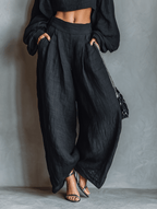 Conjunto Top Cuello Recto Negro y Pantalón Ancho